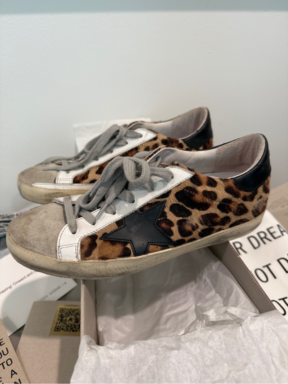 Golden Goose Leopard Print Low-Top Sneakers with Black Star